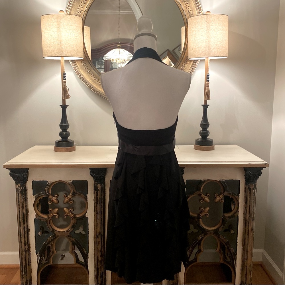 🖤 Betsy & Adam Sexy Black Halter Dress Tiered Skirt & Padded Bust 8 Petite ✨ - Picture 5 of 7